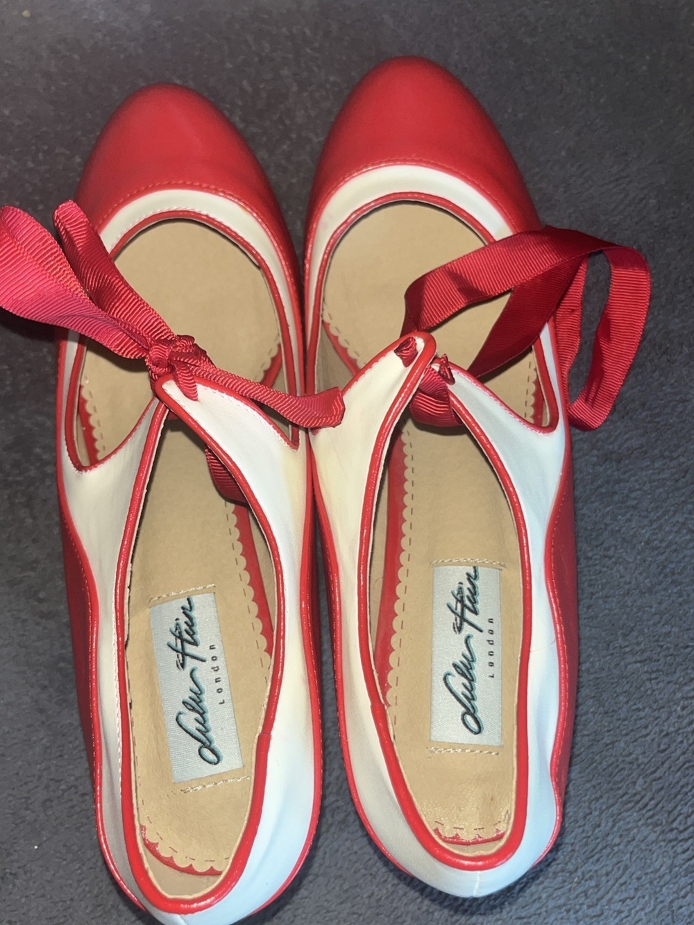 Lulu Hun London Women’s Red And White Heels With Tie Closure Size 7